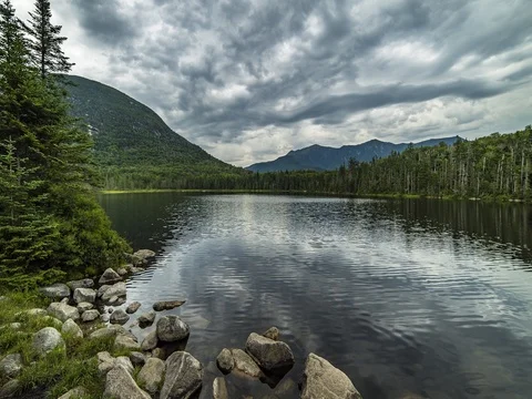 Timelapse of a refelctive lake on a cloudy day Stock Footage 72912182