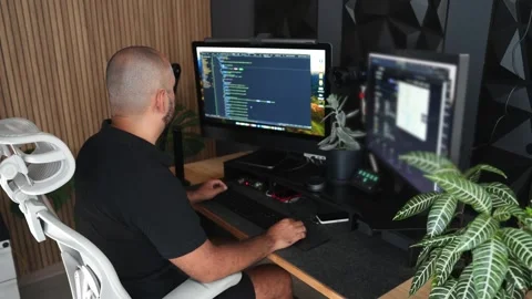 Timelapse Remote Hispanic IT Programmer Working on Desktop Computer. Male Stock Footage 281684663