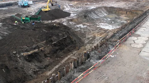 Timelapse of removing and changing dirt at construction site Stock Footage 205664484