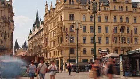 Timelapse of the Republic Square Facing the East Side, Prague Stock Footage 93337452