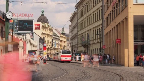 Timelapse of the Republic Square Tram Stop, Prague Stock Footage 93337184