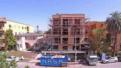 Timelapse - Residential Apartment Building Construction in Los Angeles, CA 90038 Stock Footage