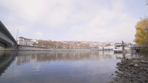 Timelapse of Rhône river during a cloudy day, France. Stock Footage 107534567