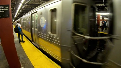 Timelapse of riding on subway train through stations in New York City. Stock Footage 142242226