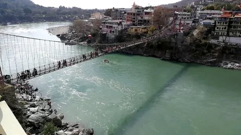 Timelapse Rishikesh river ganges bridge Stock Footage 88093905