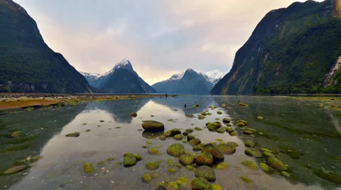 Timelapse of Rising Tide and Moving Clouds at Milford Sound Stock-Footage 31990895