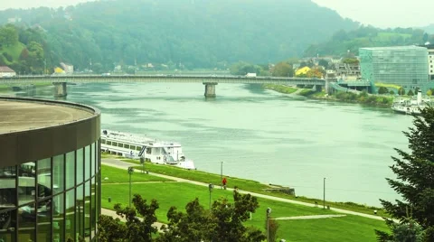 Timelapse of the River Danube in Linz Stock Footage 46871981