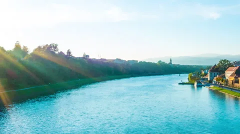 Timelapse of the River Drava flowing through Maribor Stock Footage 66358212