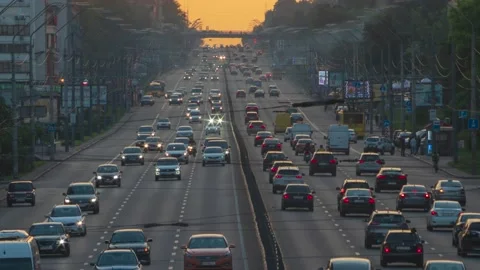 Timelapse - Road Interchange In Evening Kyiv City. Stock Footage 194148094