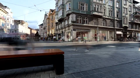 Timelapse on the road intersection seen from Altstadt square in Innsbruck. Stock Footage 249812952