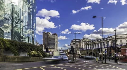 Timelapse of road traffic by Waterloo station, London Stock Footage 51055581