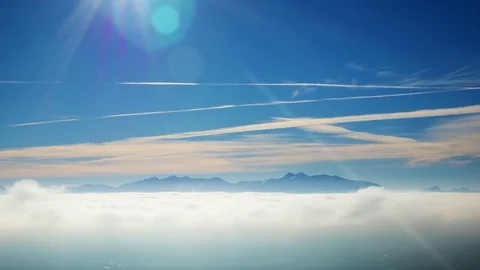 Timelapse Of Rolling Clouds And Vapor Trails On Sunny Day Stock Footage 71124070
