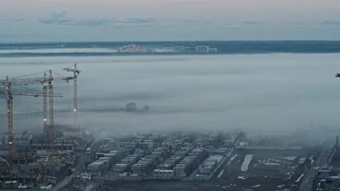 Timelapse of Rolling Fog at Dawn from forest to city Stock-Footage 138287869