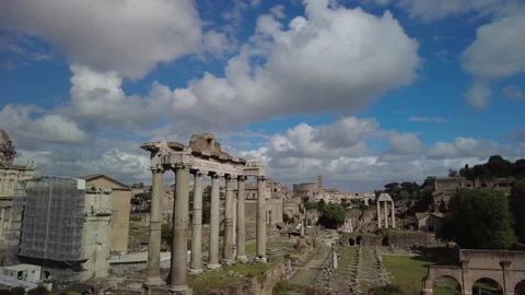 Timelapse of the Roman Forum on a cloudy spring day, slow zoom in Stock Footage 153202113