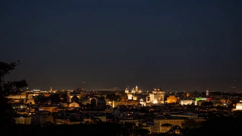 Timelapse of Rome at night as seen from the Janiculum Stock Footage 137110338