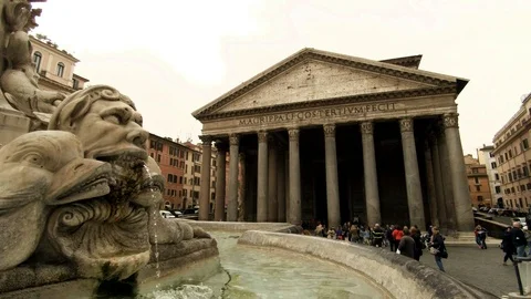 Timelapse - Rome Pantheon Square with Baroque fountain in foreground  Stock Footage 87339540