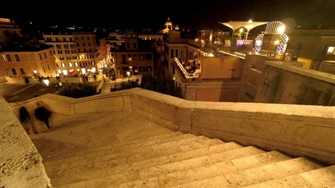 Timelapse Rome Piazza di Spagna, Panoramic view at night above the famous stairs Stock Footage 101263237
