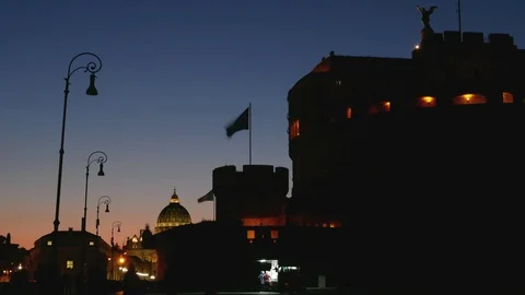 Timelapse - Rome Saint Peter Dome and saint'Angel Castle at twilight Stock Footage 103626855