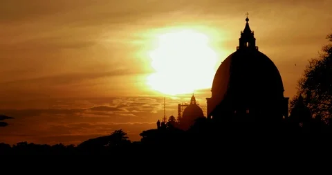 Timelapse Rome Sunset behind the Vatican Dome Saturated Color Stock Footage 105122292
