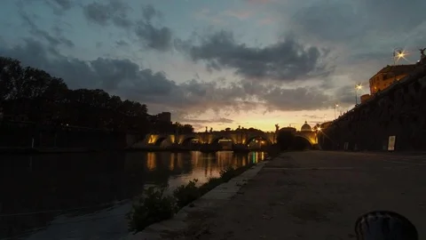 Timelapse, Rome, view from the Tiber river of S.Angel Bridge, and Saint Peter Stock Footage 96583524