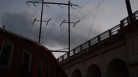 Timelapse rooftop bridge and building Stock Footage 97096500