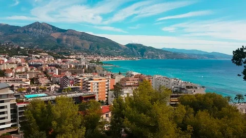 Timelapse of Roquebrune-Cap-Martin. Aerial Shot of Mediterranean Resort City.  Video stock 80229676