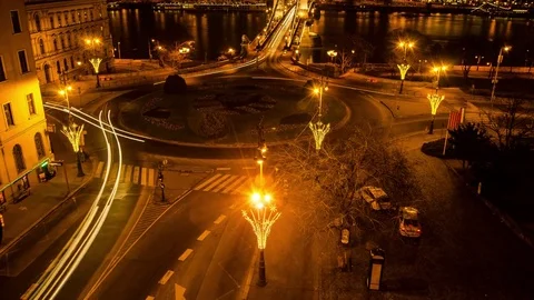 Timelapse of roundabout traffic at night Stock Footage 82948622