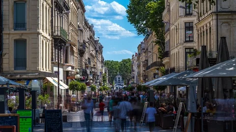Timelapse of Rue de la Republique, from Place de l’horloge square, Avignon Stock Footage 100876693