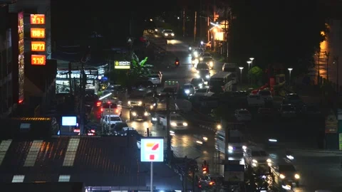 Timelapse rush hour in pathum thani district of Bangkok at night Thailand Stock Footage 229255727