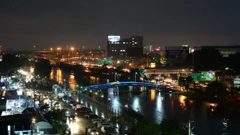 Timelapse rush hour in pathum thani district of Bangkok at night Thailand Stock Footage 229260794