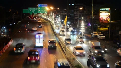 Timelapse rush hour in pathum thani district of Bangkok at night Thailand Stock Footage 229262027
