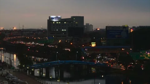 Timelapse rush hour in pathum thani district of Bangkok at sunset Thailand Stock Footage 229262036