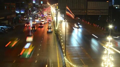 Timelapse rush hour in pathum thani district of Bangkok at night Thailand Stock Footage 229262516