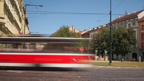Timelapse of Rush Hour on Street Intersection, Prague Stock Footage 93288761