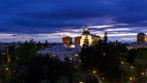 Timelapse of Sacramento Capitol Building Illuminated at Night, California, USA Stock Footage