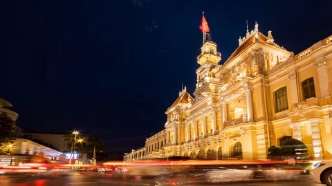Timelapse Saigon City Hall, Vincom Center towers in the night. Stock Footage 115957712