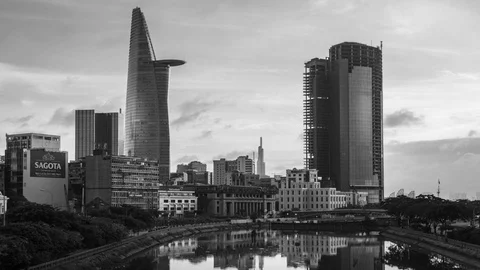 Timelapse, Saigon Skyline in Black and White Stock Footage 115957450