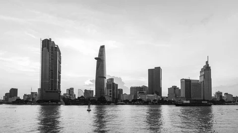 Timelapse saigon skyline day to night black and white Stock Footage 115957860