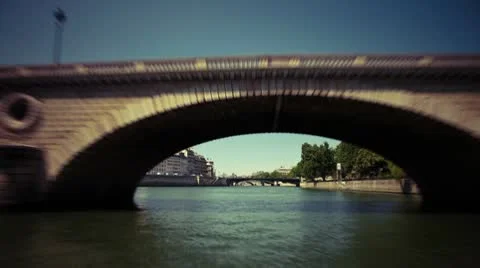 Timelapse sailing down River Seine in Paris Stock Footage
