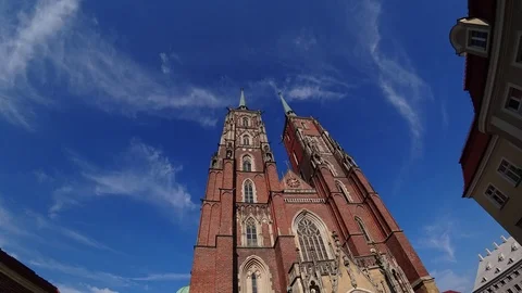 Timelapse of Saint John The Baptist Cathedral On Tumski Island, Wroclaw Stock Footage 99179926