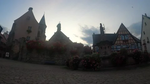 Timelapse in the Saint Leon square. Alsace, France. Cinematic view. Stock Footage 145964234
