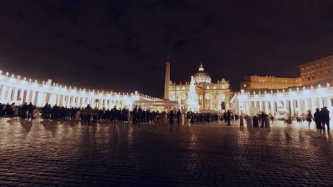 Timelapse - Saint Peter Square The Inauguration of the Christmas Tree Stock Footage 99505580