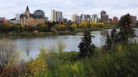 Timelapse of the Saskatoon, Canada cityscape 4K Video stock 120020764