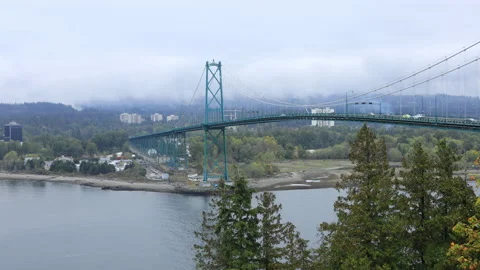 Timelapse Scene of Lions Gate Bridge in Vancouver, Canada 8K Video stock 140415683