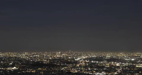 TimeLapse - Scenery from evening to night Osaka, Japan. Bird's-eye view. FIX. Stock Footage 160636651