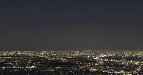 TimeLapse - Scenery from evening to night Osaka, Japan. Bird's-eye view Pan RtoL Stock Footage 160636652