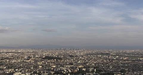 TimeLapse - Scenery from evening to night Osaka, Japan. Bird's-eye view. Zoom-in Stock Footage 160636665