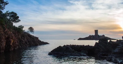 Timelapse Sea Clouds Headlight French Riviera 4K Stock Footage 84500997
