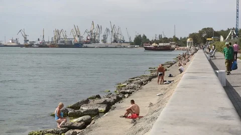 Timelapse on the seashore. Seaside with a ship. Stock Footage 101355943