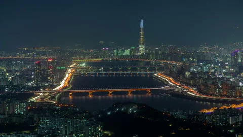Timelapse Seoul districts with highways parallel to river Stock Footage 117216251